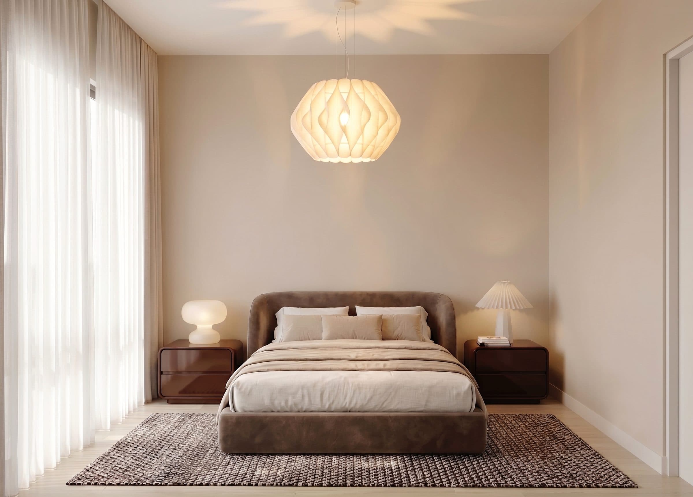 Render del dormitorio de un departamento de 2 ambientes