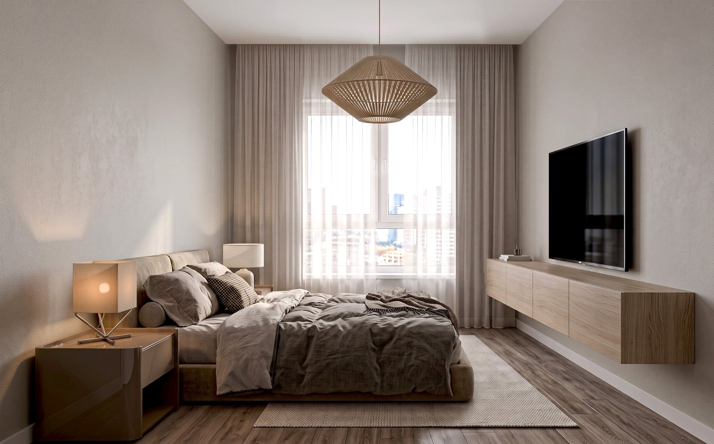 Render del dormitorio principal del departamento G