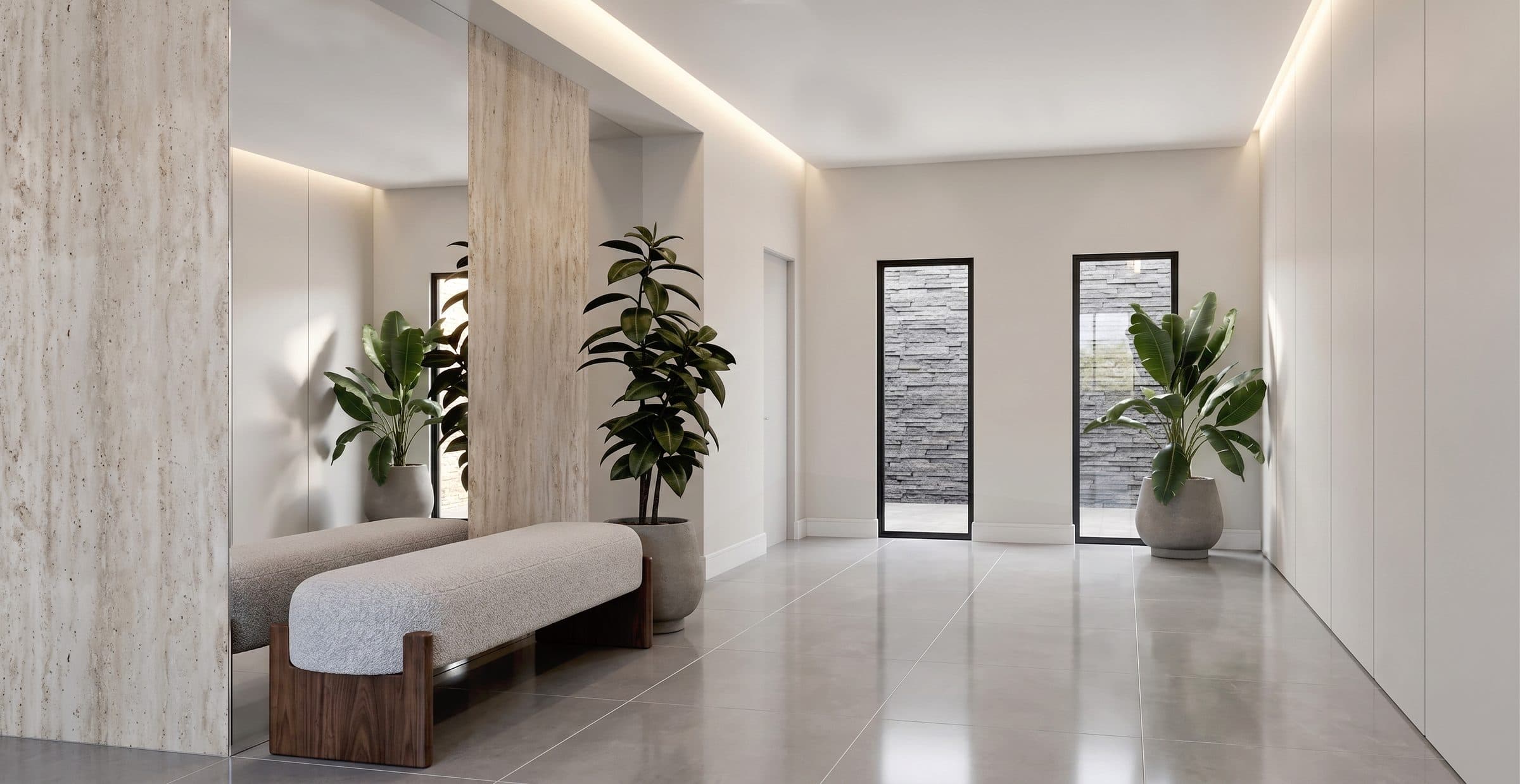Render del hall de entrada de Pordenone I