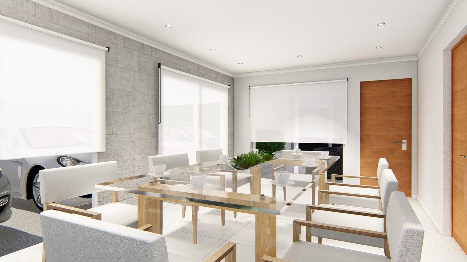 Render del salón de usos múltiples del edificio