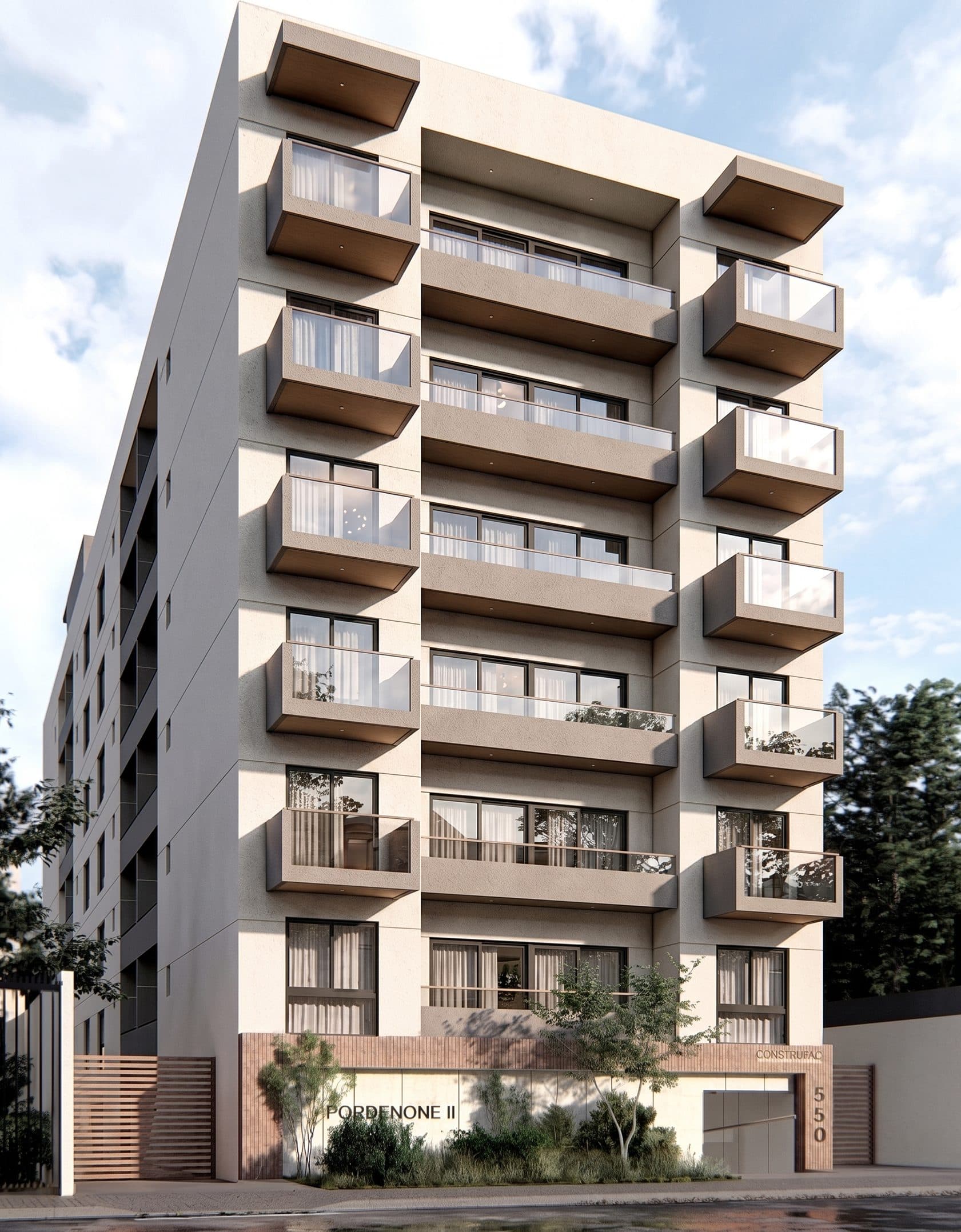 Render de la fachada de Pordenone II, Las Heras 550, Ituzaingó