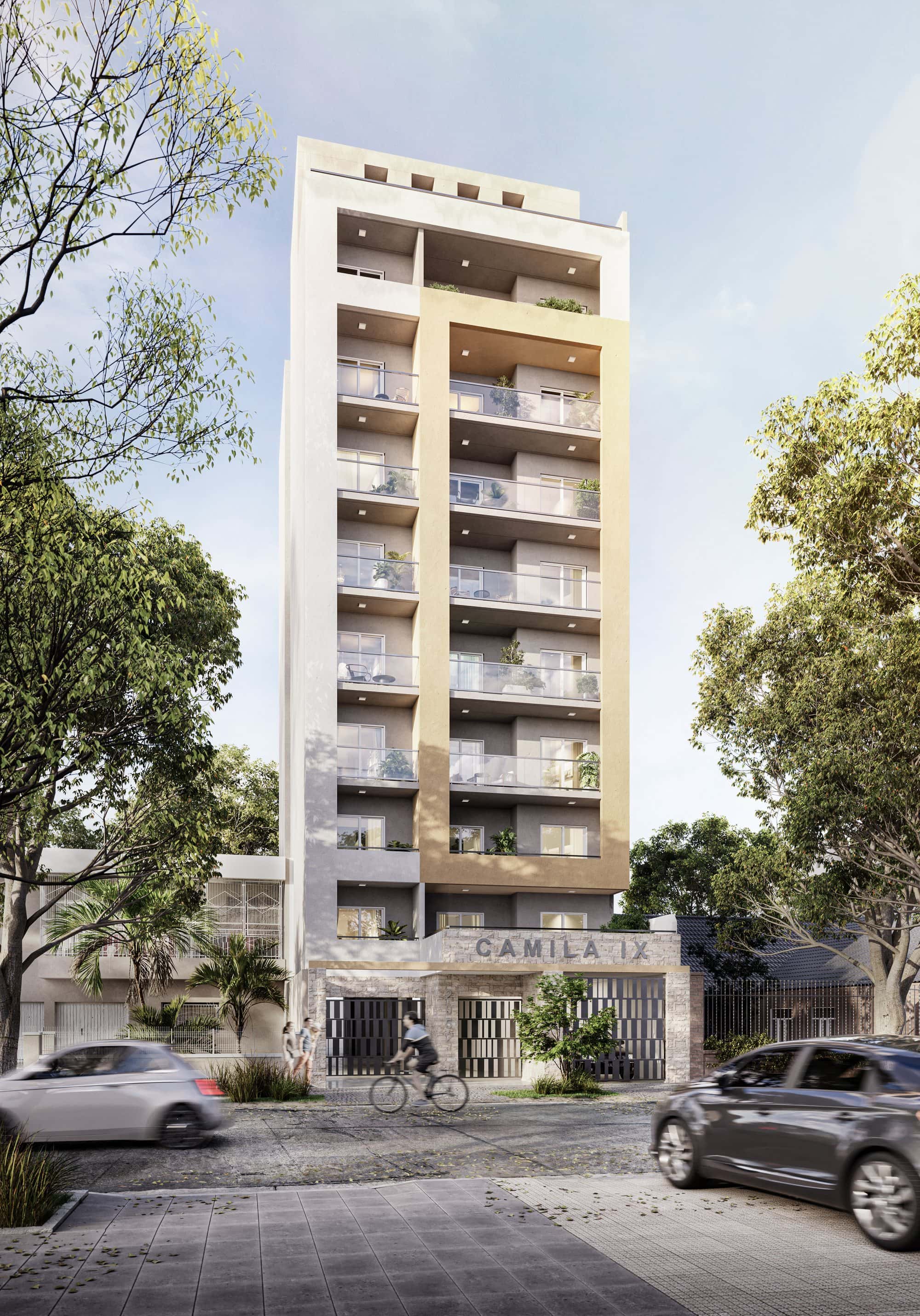 Render de la fachada de Camila IX, Betharram 2051, Martín Coronado